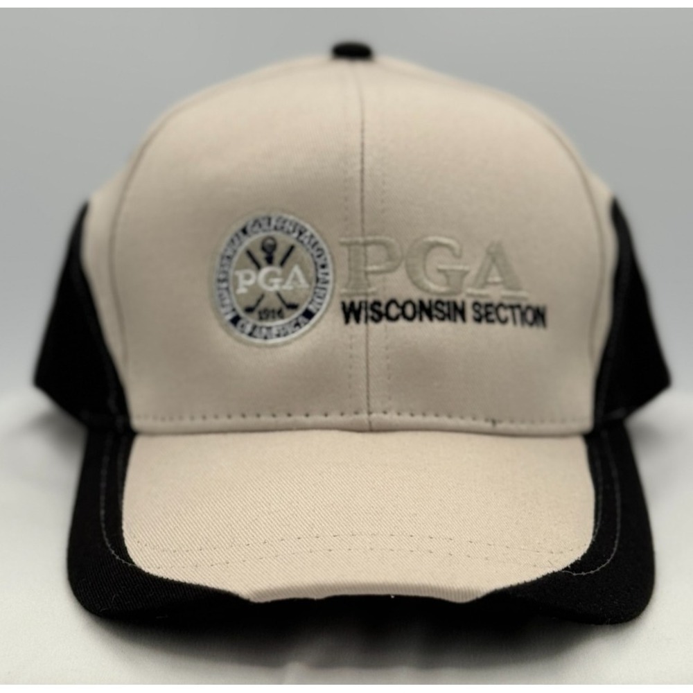 PGA Wisconsin Section Strap Back Hat / Cap - One Size Fits All  - NEW Tan/Black